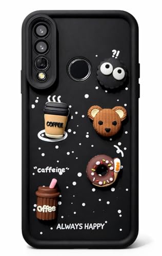 Image of Bintage Cute Fun Taddy| 3D Ball Bear| Donut| Coffee Rubber Case Camera Protection Back Cover Compatible for Huawei Y9 Prime 2019 - Black