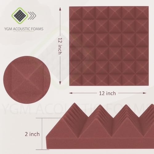 Image of YGM Acoustic Foams Pyramid Acoustic Panels 1 Footx1 Footx2inch Thick, 50 Density Acoustical Sound Proof Foam for Room, Studio, Echo Reduction & Noise Absorption (Black & Coffee Brown, Set of 144)