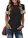 Cuptacc Damen T Shirt Elegant Rundhalausschnitt Raglan Kurzarm T-Shirt Leichte Luftig Striped Stulpe Lockere Tuniken Wrinkle Free Komfort Top Schwarz XL
