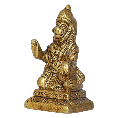 Image of eCraftIndia Golden Brass Hanuman Ji Murti Statue | Blessing Lord Hanuman Idol for Home Temple Pooja Mandir Car Dashboard | Gift for Housewarming Birthday