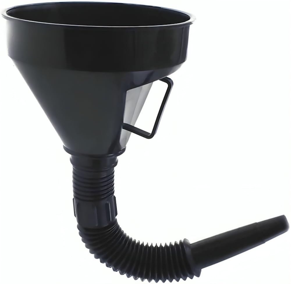 BiellaPlastic Large Funnels Wide Mouth with Strainer - Oil Funnel Automotive Flexible with Hose for Cars and Motorcycles, Engine Oil, Liquid, Diesel, Kerosene and Gasoline (BLACK, PACK OF 1)