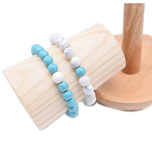 Byson Men Women 8Mm White Howlite Turquoise Beads Couple Bracelets Set Crystals Stretch Friendship Relationship Bracelet ¡­ (Blue-White)¡­ #TOP4