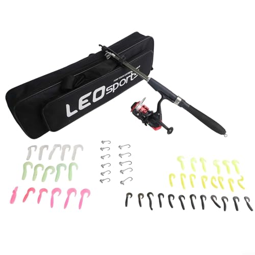 Kit de pesca fácil de transportar con caña de fibra de vidrio, carrete, anzuelos y cebos para excursiones de pesca (A-130cm)