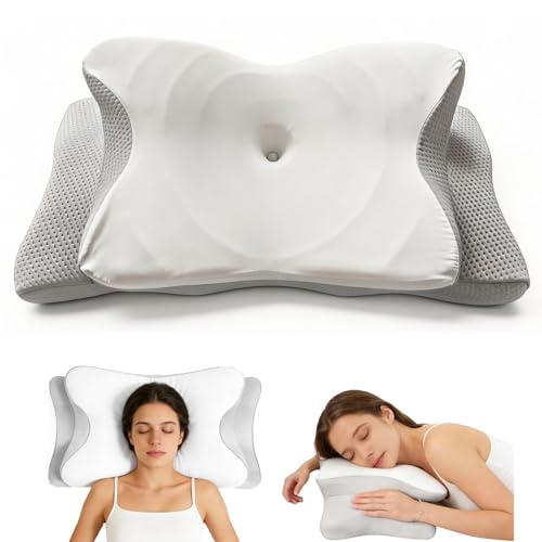Butterfly Memory Foam Pillow 2-Pack, Ergonomic Cervical Pillow for Neck Pain, Orthopedic Support Pillow for Side Back Stomach Sleepers with Removable Cover