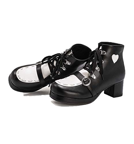 JOEupin Botas de tobillo con plataforma Lolita con cordones y tacón alto para mujer, negro (Negro), 39 EU