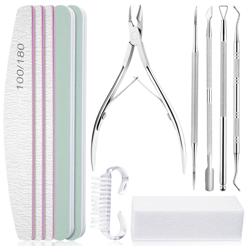 flintronic Juego de 12PCS Limas de Uñas 100/180 de Esmalte, Juego de 12PCS Limas de Uñas Profesionales, Limas para Uñas de Doble, Empujador de Cuticulas, Pulidor de Uñas, Salón, Uso Doméstico
