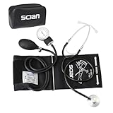 Scian Brazalete manual para presión arterial con estetoscopio, esfigmomanómetro aneroide con anillo en D, puño universal de 22-42 cm en bolsa de transporte para enfermera, médico, adulto mayor (negro)
