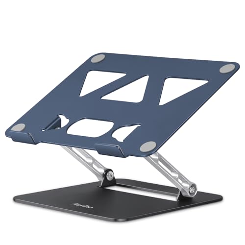 Image of Aoviho Adjustable Laptop Stand for Desk,Portable Laptop Stand Holder and Riser,Foldable Aluminum Notebook Computer Stands for MacBook Air Pro HP Lenovo Dell Samsung, 10-15.6 inch (Navy-Silver-Black)