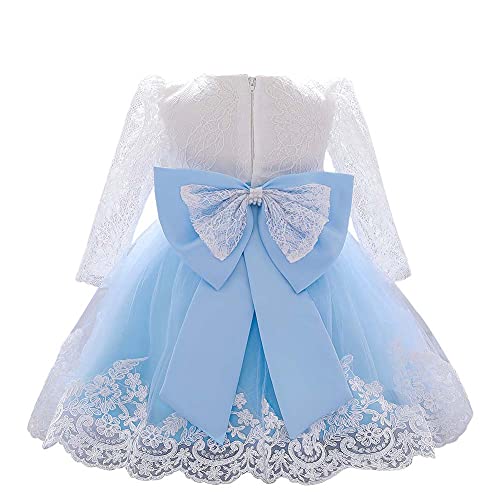 6-24 Months Baby Girl Big Bowknot Lace Flower Wedding Ball Gown Toddler Princess Dresses Blue 12-18 Months