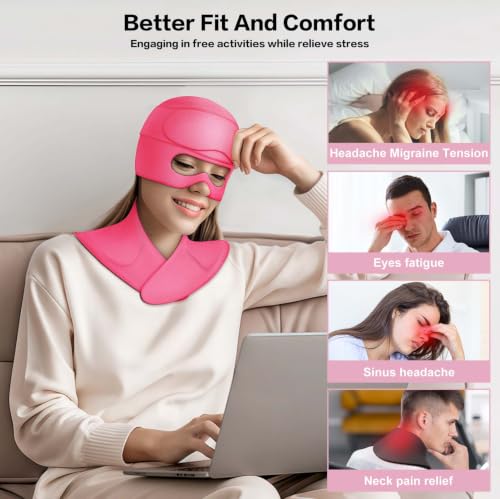 Image of 3 in 1 Migraine Relief Cap Neck Ice Pack Wrap Gel and Ice Eye Masks, Detachable Ice Caps with Eyes Masks, Hot and Cold Therapy for Relief of Headaches, Stiff Neck and Eye Fatigue (Rose red)