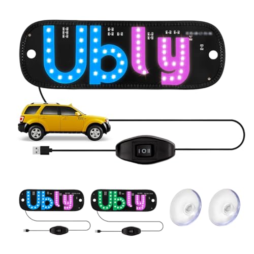 LED Light Sign for Car Windshield, LED Car Sign Decal with Suction Cups, USB Plug for Vehicle, Trucks, SUVs, Vans (Pink - Blue)