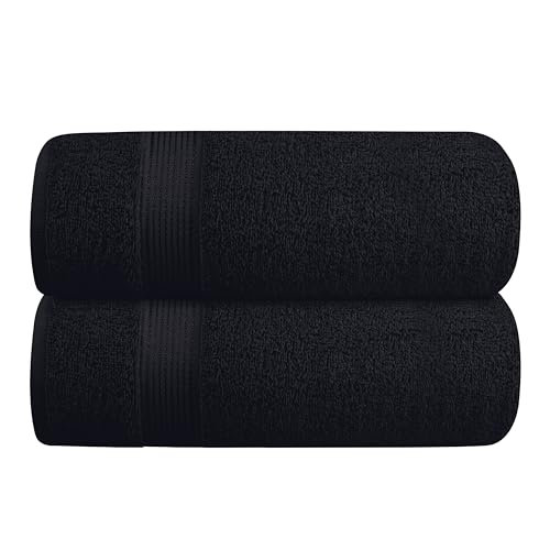 Belizzi Home Cotton 2 Pack Oversized Bath Towel Set 28×55 inches, Large Bath Towels, Ultra Absorbant Compact Quickdry & Lightweight Towel, Ideal for Gym Travel Camp Pool – Black