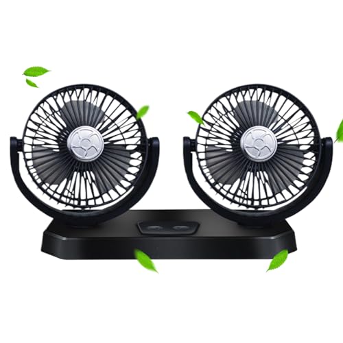 Genérico Ventilador USB Para Coche | Ventilador De Vehículo Con Doble Cabezal - Circulador Silencioso Con Rotación 360 Grados Y 3 Velocidades Para Camiones, Hogar Y Oficina