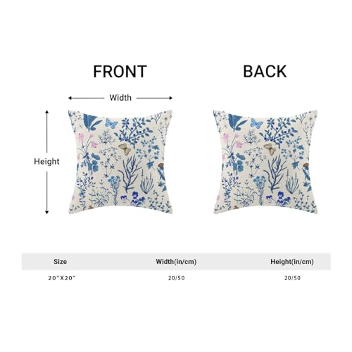 Image of AEIOAE Summer Pillow Covers 20x20 Inch Set of 2,Blue Wild Flower Plant Throw Pillows Case,Seasonal Floral Outdoor Decorative Square Linen Farmhouse Decor Cushion Covers for Home Sofa Bed Couch