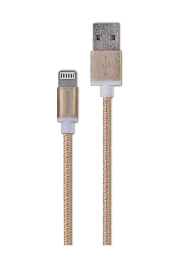 Philips USB - Lightning Şarj Kablosu, 1.2 Metre, MFI Lisanslı, Örgü, Altın (DLC2508G)