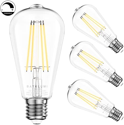 Batklumi LED Edison Bulbs Light: Dimmable 8W Equivalent 60 Watt E26 Edison Light Bulbs 5000K Daylight Bright White with 80+ CRI Filament Vintage Light Bulbs st19/st58 for Home Outdoor Indoor 4Packs
