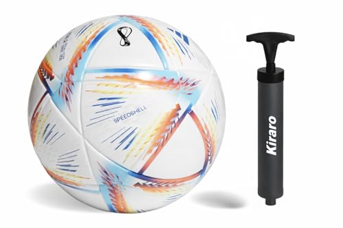 Image of Official Size 5 Soccer Ball with Free Pump & Pin | Premium PVC Leather Football with Excellent Air Retention | Durable Training & Match Ball for Kids, Youth & Adults (Katar)