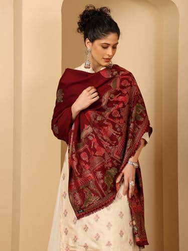 Image of tweedle Women's Ethnic Mahotsav Design Zari Shawl, Faux Wool Stole /Scarf for Ladies, Size - 40 x 80 inches