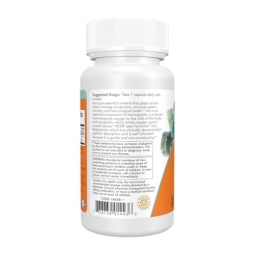 NOW Foods Supplements, Iron 18 mg, Non-Constipating*, Essential Mineral, 120 Veg Capsules