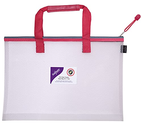 Snopake A4++ High Capacity Eva Mesh Project/Book Bag [Pack Of 1] Heavy Duty Bag With Soft Grip Carry Handle [Clear/Red] 15872