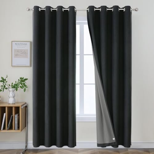 Joydeco Blackout Curtains 96 Inch Long, Black Curtains for Bedroom Windows, Room Darkening Thermal Insulated Textured Grommets Drapes for Living Room(42x96 inch, Black) Black 42"W x 96"L (Pa