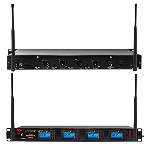 Nady 4W-1Ku Lt Quad True Diversity 1000-Channel Professional Uhf Wireless System With 4 Lapel/Lavalier Microphones – Autoscan – Automatic Transmitter Pairing – True Diversity – All Metal Construction #TOP1