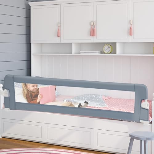 Image of BABY JOY Bed Rails for Toddlers, Extra Long, Swing Down Safety Bed Guard for Convertible Crib, Folding Baby Bedrail for Kids Twin, Double, Full Size Queen & King Mattress (71 inch, Light Gray)