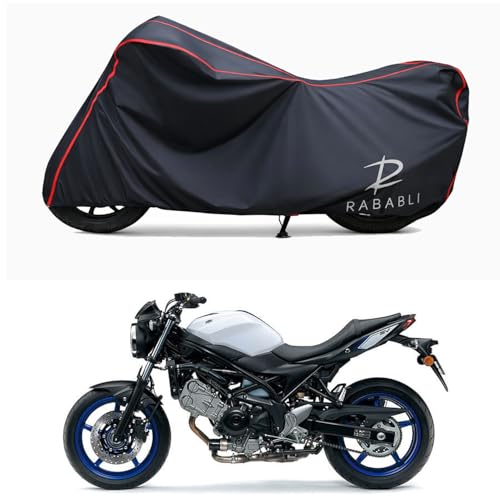 Image of Waterproof Bike Body Cover Compatible for | Suzuki SV650 | Taffeta Fabric, Red Piping Design, Bottom Elastic Fit | Dustproof, Sun UV & Rain Protection for All Bikes