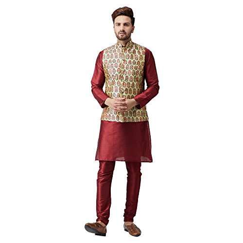 Image of SOJANYA (Since 1958, Men's Silk Blend Grey Kurta Pyjama & Silk Blend Jacket Combo