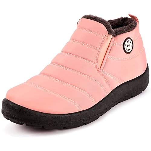 Hsyooes Womens Warm Fur Lined Winter Snow Boots Waterproof Ankle Boots Outdoor Booties Comfortable Shoes for Women 5 Pink 2