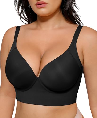 SHAPELLX Women's Bra Push Up Underwire Back Smoothing Adjustable Bralette(Black, 40C)