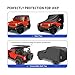 FiveFox Waterproof Car Cover for Jeep Wrangler 2 Door 1987-2024 2025 JK JL TJ YJ CJ Sahara, Upgraded Outdoor Full Exterior Sun Rain Snow Hail Protection with Driver Door Zipper