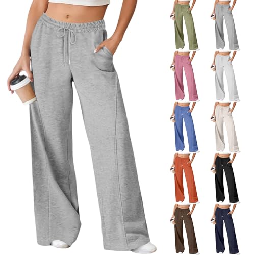 Womens Sweatpants Drawstring High Waisted Wide Leg Sweatpants Casual Elastic Baggy Pants Athletic Joggers with Pockets
