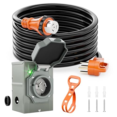 UEAKPIC 50 Amp Generator Cord and Pre-Drilled Inlet Box Kit, 25ft Generator Cable Extension 50A 4...