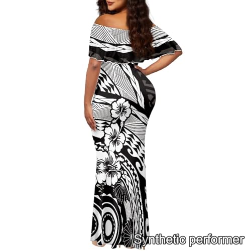 Image of Polynesian Dresses for Women Off Shoulder Maxi Dress Puletasi Samoan Dresses S-7XL