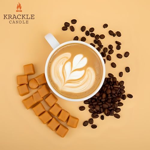 Image of Krackle Candle | Butterscotch Latte | 16 oz Scented Candle with Natural Crackling Wooden Wick | Poured in the USA | Butterscotch & Roasted Coffee Bean Fragrance