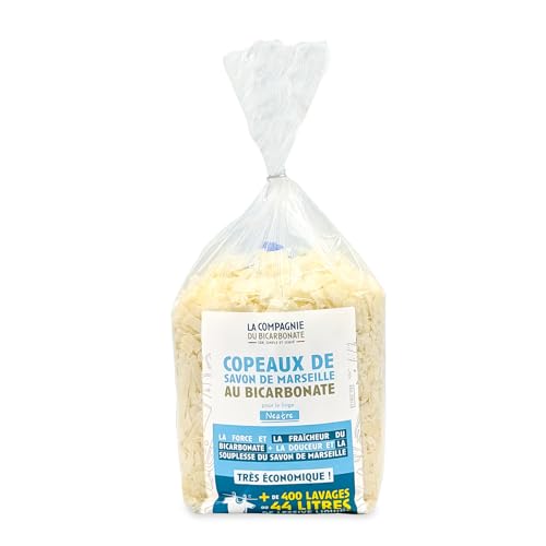 Copeaux de Savon de Marseille Avec Bicarbonate de Soude 1kg - Lessive Main ou Machine - Dosette 50ml Réutilisable - Cuit au Chaudron - Sans Additif- La Compagnie du...