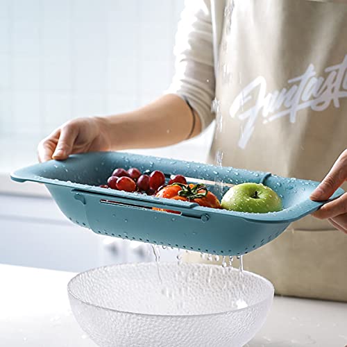 Image of Sink Colanders and Strainers Basket Retractable Plastic Fruit Vegetable Strainer Drainer Basket for Kitchen (Length 14.3 inch-19.4 inch) (Green)