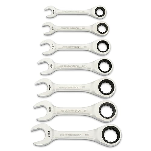 Gearwrench 90-Tooth 12 Point SAE Stubby Ratcheting Combination Wrench Set (7 Pieces)