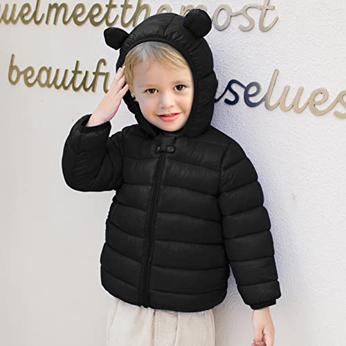 Xmwealthy A06-LHLAH00223-BLACK-100# Baby Boys Girls Winter Coats Toddler Light Puffer Down Jacket Infant Kids Bear Hoods Padded Outwear Black 2T thumb #3