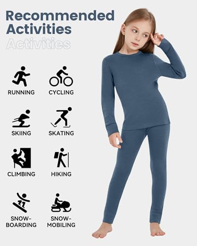 Kids Unisex 100% Merino Wool Base Layer Sets Lightweight Thermal Underwear4