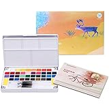 acuarela 22 【Set de Acuarelas】: Este kit acuarela consta de 36 colores acuarela, 2 pinceles para tanque de agua (uno con una punta fina y el otro con una ancha), 1 paleta de colores y 2 esponjas de limpieza. En la entrega se incluyen casi todos los utensilios necesarios para pinturas de acuarela.