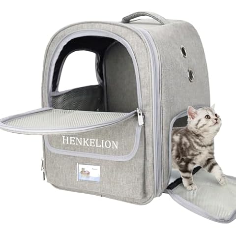 Henkelion Backpack Carrier with Breathable Mesh for Small Medium Dogs Cats Puppies, Pet Carrier for Hiking, Travel, Outdoor Use - Grey Cover