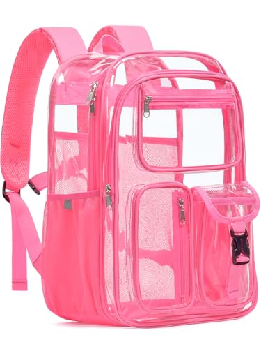Image of Double-Layer Clear Backpack Heavy Duty, 17 Inch Large Clear Bookbag, Transparent See Through Backpack For School, Work, College, Travel, Sport- Peach Pink