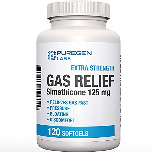 Image of P Puregen Labs Extra Strength Gas Relief Softgels with Simethicone 125 mg Relieve Pressure, Bloating and Painful Discomfort Compare to Gas-X and Phazyme -120 Count