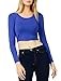 LE3NO Womens Fitted Long Sleeve Crop Top with Stretch, L3NWT1073_BLACK, Medium
