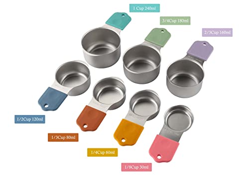 Magnetic Measuring Cups And Spoons Set Including 7 Stainless Steel Heavy Duty Measuring Cup 8 Double Sided Measuring Spoons With 1 Leveler For Dry And Liquid Ingredients (Color) #TOP1