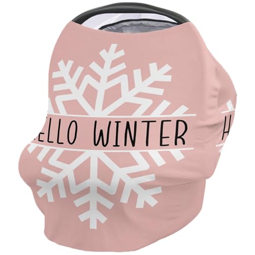 Nursing Cover for Breastfeeding Scarf, Pink Christmas Snowflake Baby Car Covers Super Soft Multi Use for Canopy Shopping Cart Cover Blanket Stroller Cover