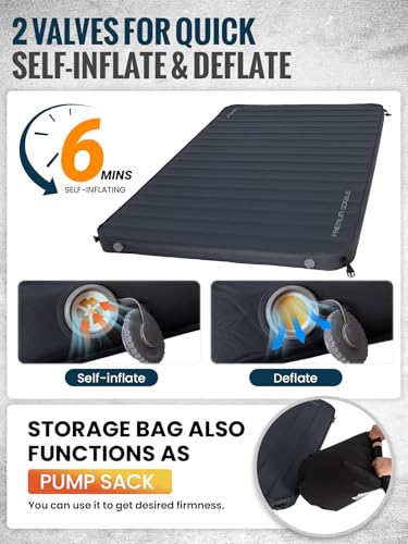Image of KingCamp Self Inflating Sleeping Pad, Insulated Air & Foam Camping Mattress 2 Person for All Seasons, 3 inch Thick Full Double Size Sleeping Mat for Camp Tent Outdoor Car, PVC Free,R 3.5 /7.9 Dual Side