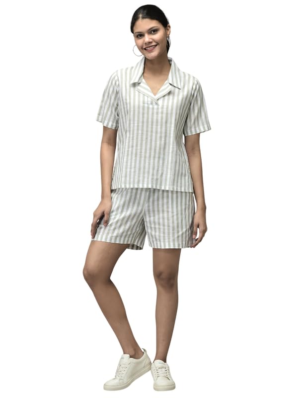 Women Stripe Shirt and Shorts Co-ord Set – Beach Dresses for Women Co Ord Set 2 Piece Dress Shirt and Short Beach Wear for Women ||-image-49
